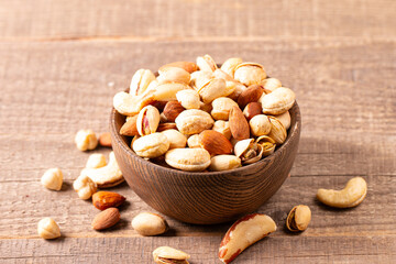 Healthy mix nuts. Almonds, hazelnuts, cashews, peanuts, pistachios, Brazil nuts