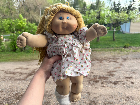 Scandia, MInnesota - May 9, 2025: Close up of an authentic 1980s Cabbage Patch Kids doll girl