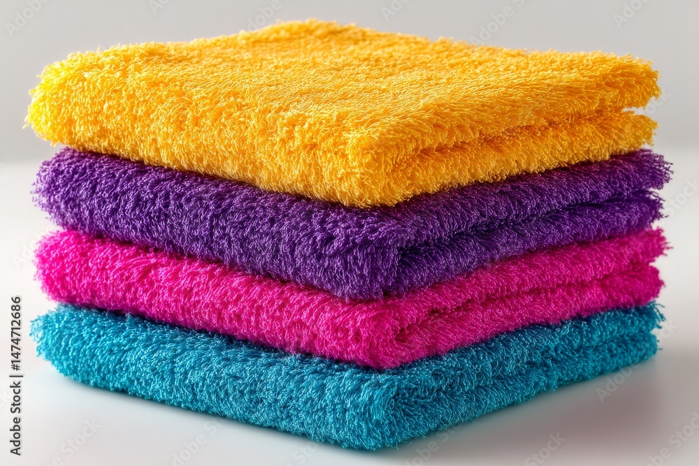 Aufkleber Colorful stack of soft towels arranged neatly in a modern setting with bright hues adding a cheerful touch