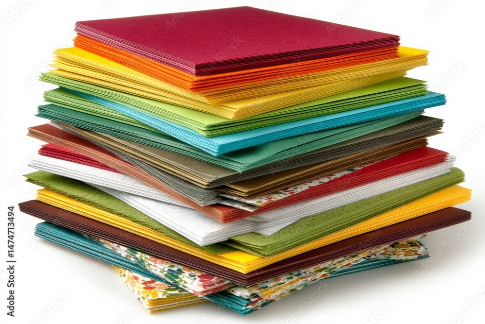 Aufkleber Colorful stack of craft paper in various shades for creative projects in a well-lit workspace