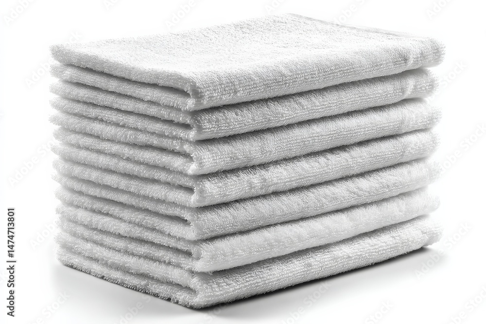 Aufkleber Stack of white towels neatly arranged on a clean surface ready for use in a bathroom or spa setting