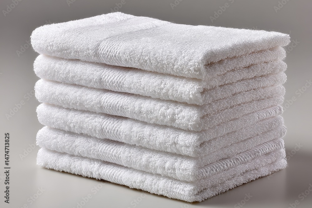 Poster neatly stacked white towels arranged on a smooth surface in a bright indoor setting highlighting cle