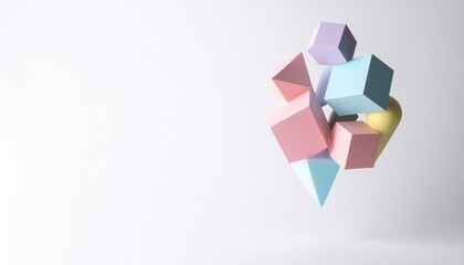 Floating geometric shapes abstract studio digital art minimalist environment aerial view creative concepts