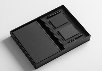 Elegant black stationery set in a box
