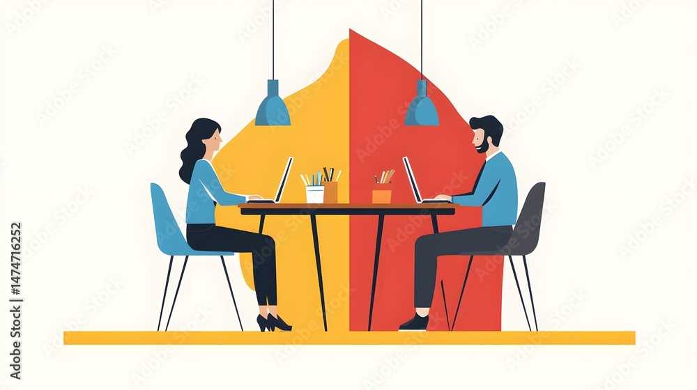Poster collaborative work session modern office digital illustration bright environment direct view teamwor