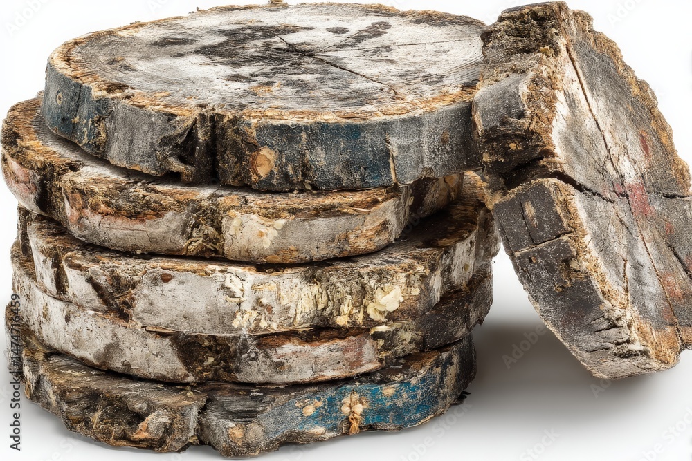 Leinwandbilder stacked wooden rounds displaying natural texture and rustic charm in a workshop setting