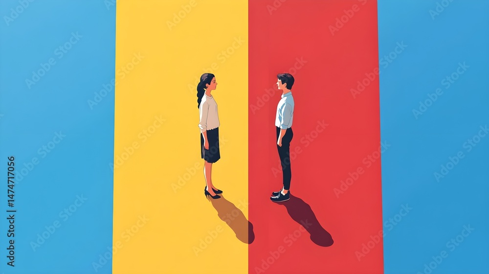 Aufkleber interpersonal connection urban setting digital art colorful background eye level exploring human emo