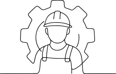 Gear and Worker Logo Line Drawing