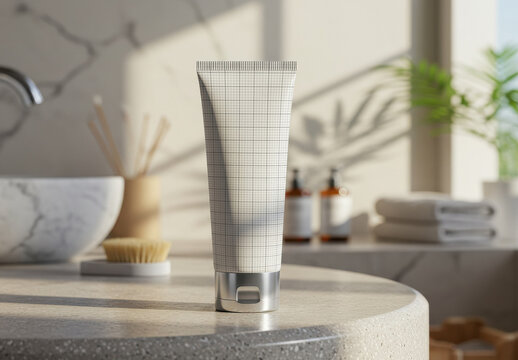 Stand Toothpaste on Bathroom Packaging Mockup