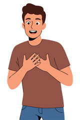 Happy man with hand on chest expressing joy and confidence in a casual graphic design style