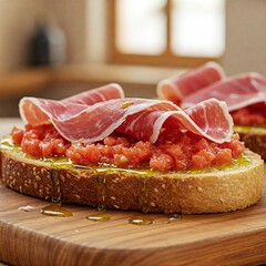 Tostada con jamon y tomate rallado
