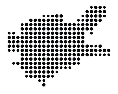 Symbol Map of the city Spremberg (Brandenburg, Germany) showing the city with a pattern of just a few black dots