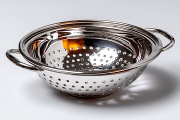 Stainless steel colander with handles for kitchen use, effective for draining pasta, vegetables, and washing fruits