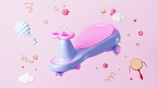 Baby toy car model, Baby walkers, toy cars, Bobby car, 3d rendering.