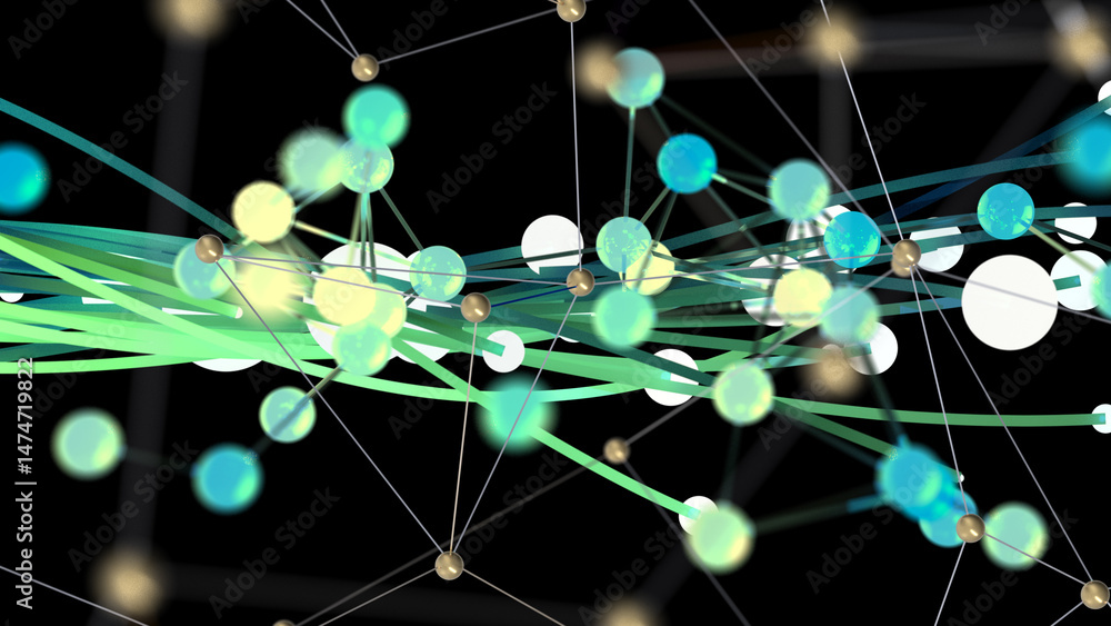 Aufkleber Global network. Blockchain. 3D illustration. Neural networks and artificial intelligence. Abstract
