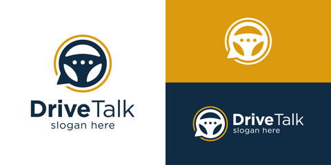 Creative drive talk logo template. Steer symbol with bubble chat logo design vector illustration.