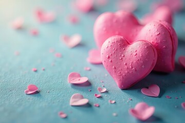 Obraz premium Close-up of delicate, pink hearts, lovely texture, soft lighting , artistic, romantic, light pink