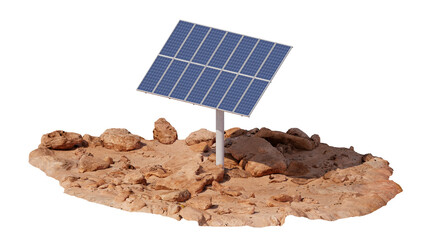 Solar panel on Mars surface. Solar energy concept for a Martian base. Isolated on a white...