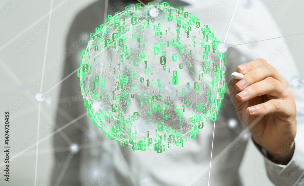 Poster Connecting lines and dots.Big data visualization