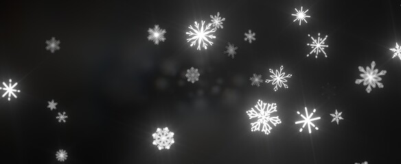 Falling snow at night. Bokeh lights