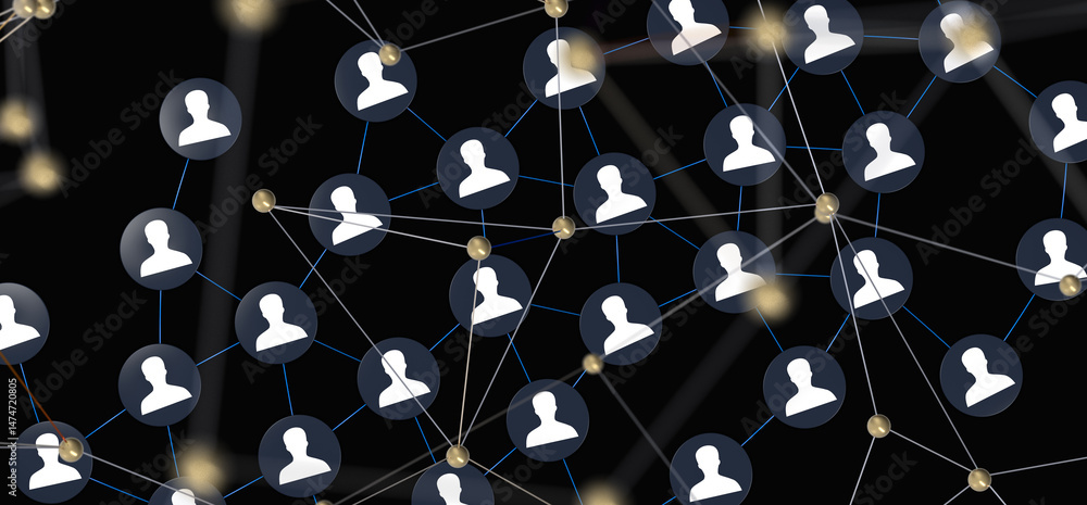 Poster Global network. Blockchain. 3D illustration. Neural networks and artificial intelligence. Abstract