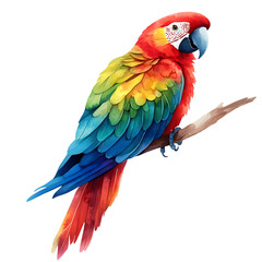 Naklejka premium Detailed digital illustration of a brightly colored parrot resting on a twig against a backdrop of vivid colors.