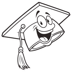 Obraz premium Cartoon Graduation Cap with a Smiling Face and Tassel