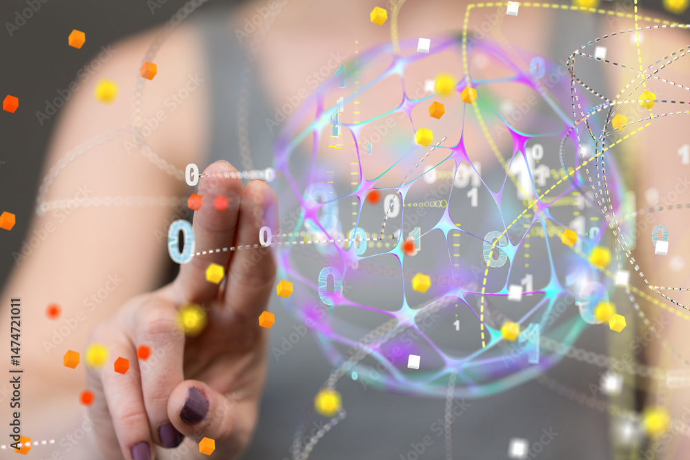 Poster connected symbols for digital, interactive and global communication concept