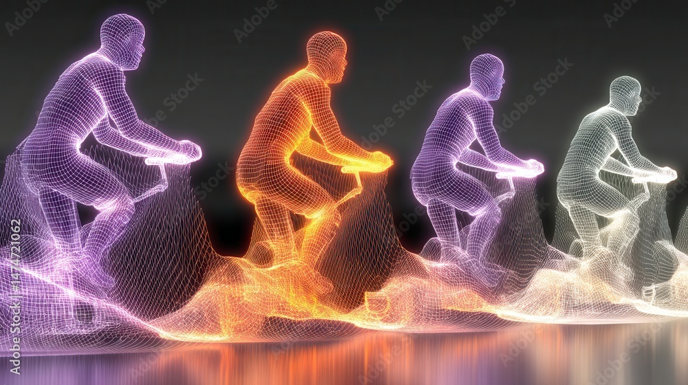 Aufkleber technology style whit net glowing wave,glowing line glow wave,glow line , people on exercise bike