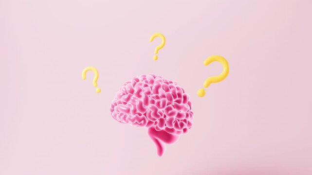 Human brain and marks, questions and creative inspiration concepts, 3d rendering.