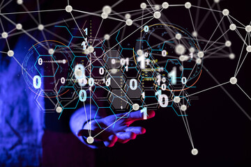 Neural network 3D illustration. Big data and cybersecurity