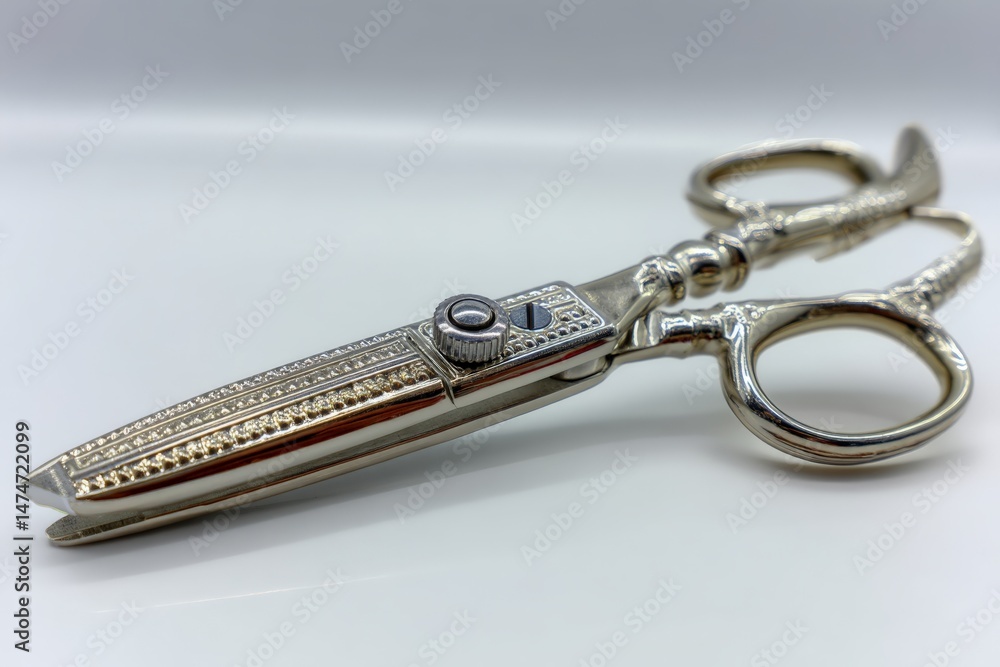 Poster elegant pair of vintage scissors with intricate design displayed on a smooth surface in a well-lit e