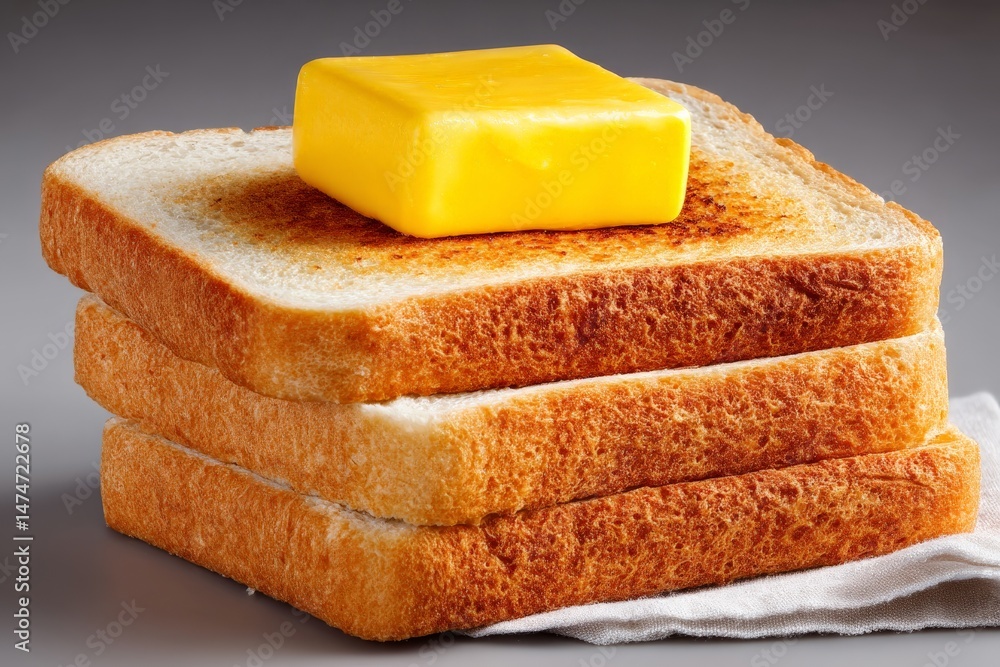 Poster toast with butter on top arranged neatly, highlighting breakfast simplicity and comfort in a cozy ki