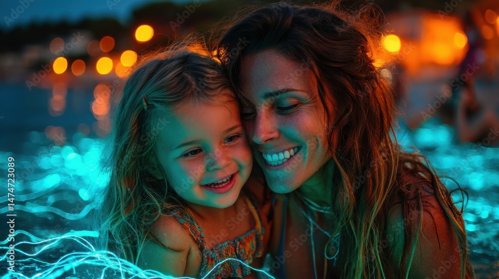 Poster technology style whit net glowing wave,glowing line glow wave,glow line , portrait of young laughing