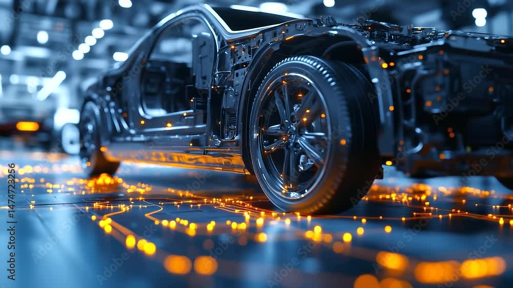 Poster a futuristic ev battery cell array with glowing circuit pathways, symbolizing high-performance energ