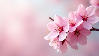 Delicate pink sakura blossoms, full bloom, soft pastel background, bloom, blossom, nature