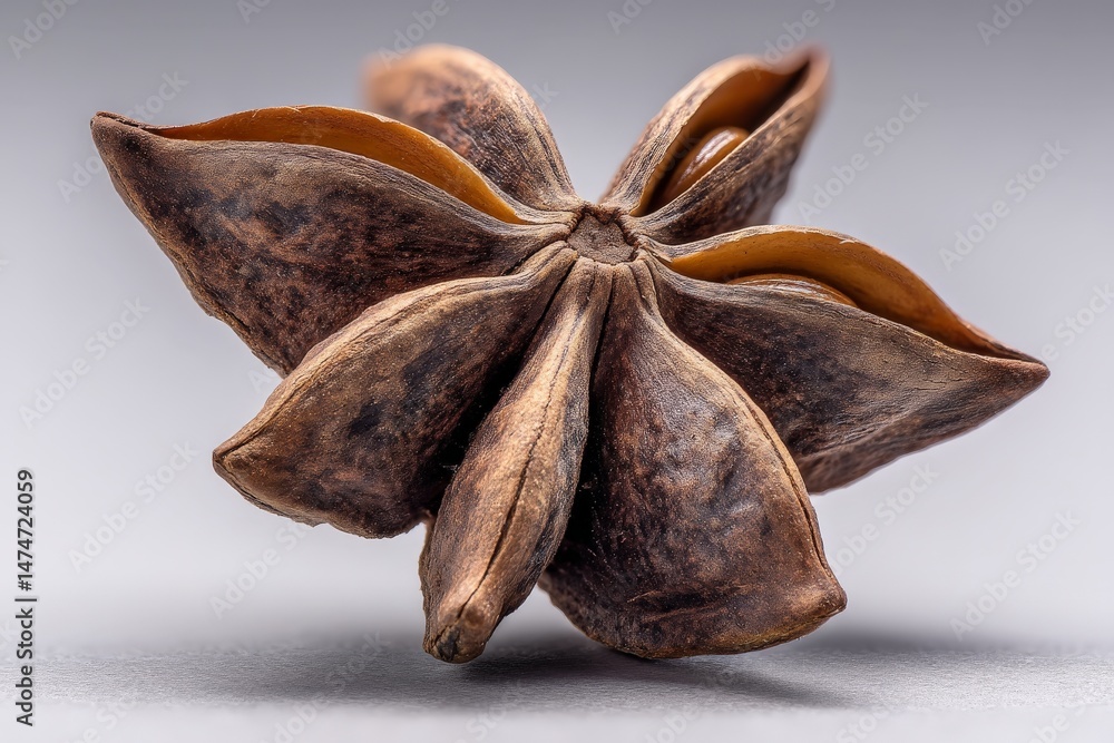 Poster Star anise spice displayed on a neutral background emphasizing its unique star shape and texture