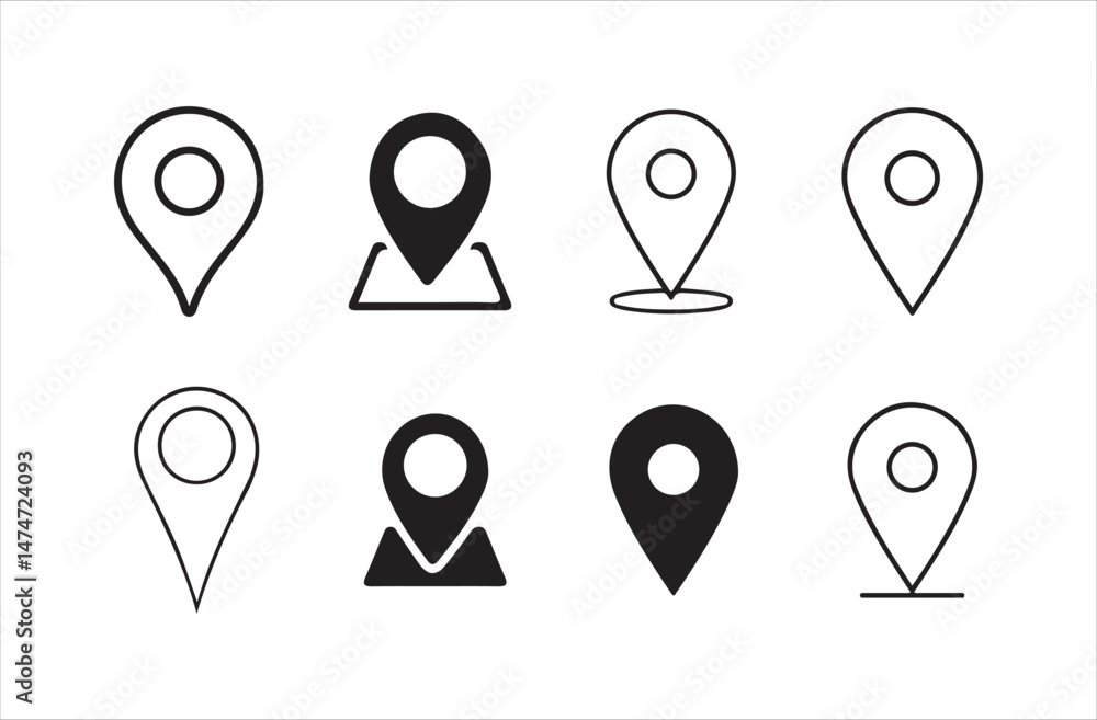 Poster map pin icon. location pin place marker. location icon. map marker pointer icon set, victor illustra