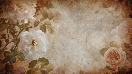 decorative vintage background grunge texture with roses, with copy space
