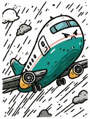 Cartoon airplane in stormy weather
