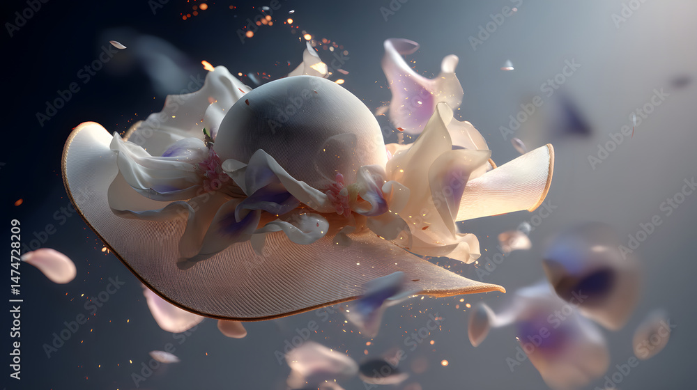 Poster whimsical pearl explosion: a mesmerizing abstract photograph captures a pearl seemingly exploding in