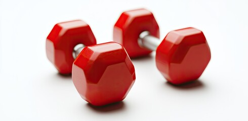 Pair of Red Hexagonal Dumbbells