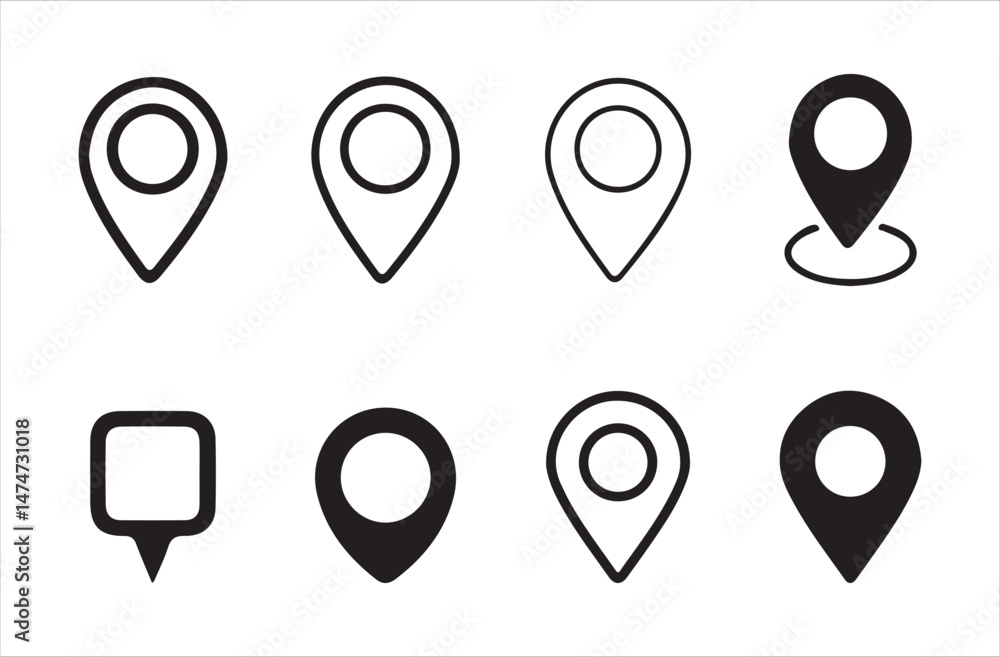 Poster location icon set. map pin. gps. place marker. gps location symbol collection. set of map pin locati