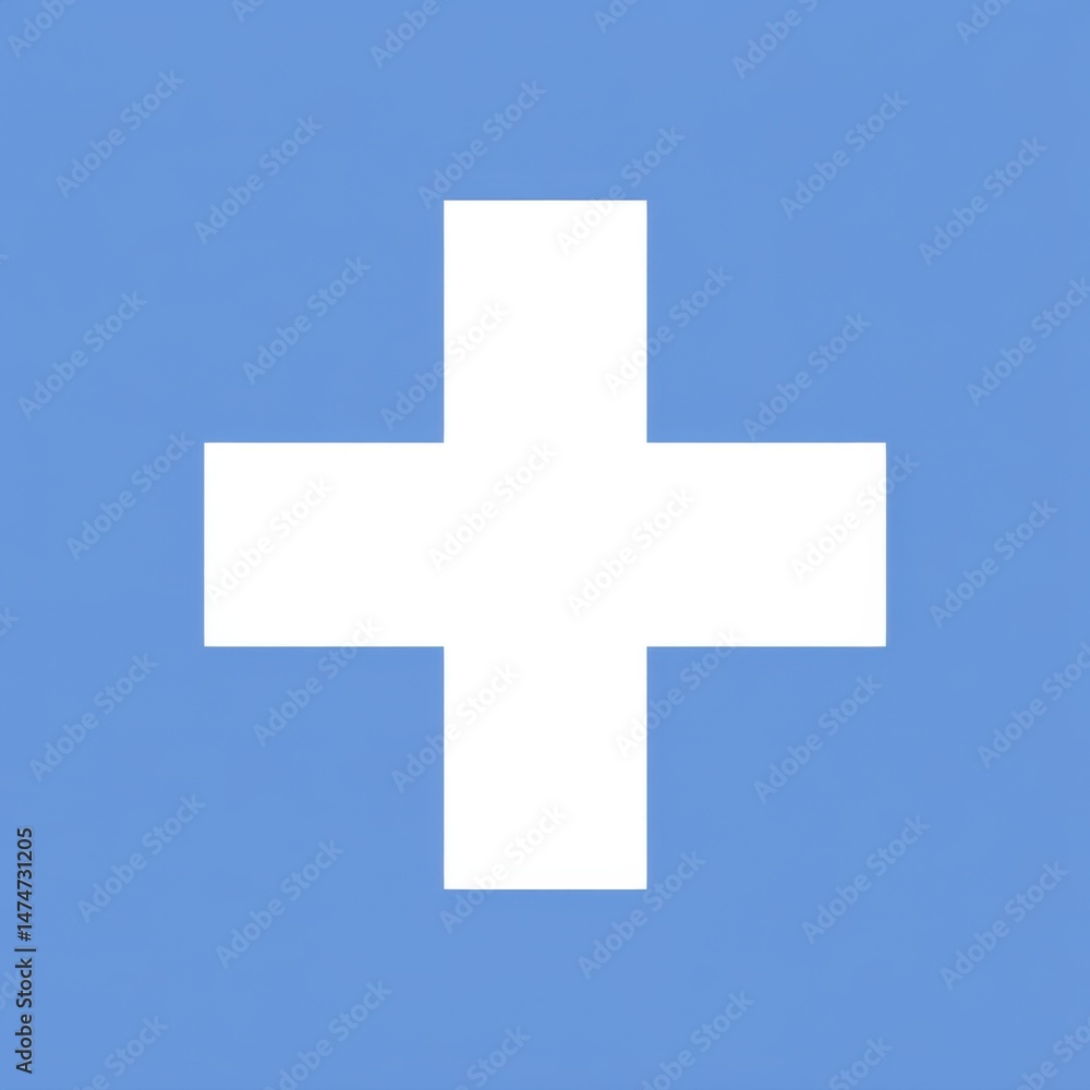 Poster white plus symbol on a light blue background representing positivity and addition