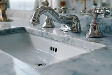 Elegant bathroom sink and faucet with shimmering chrome details in a contemporary home setting