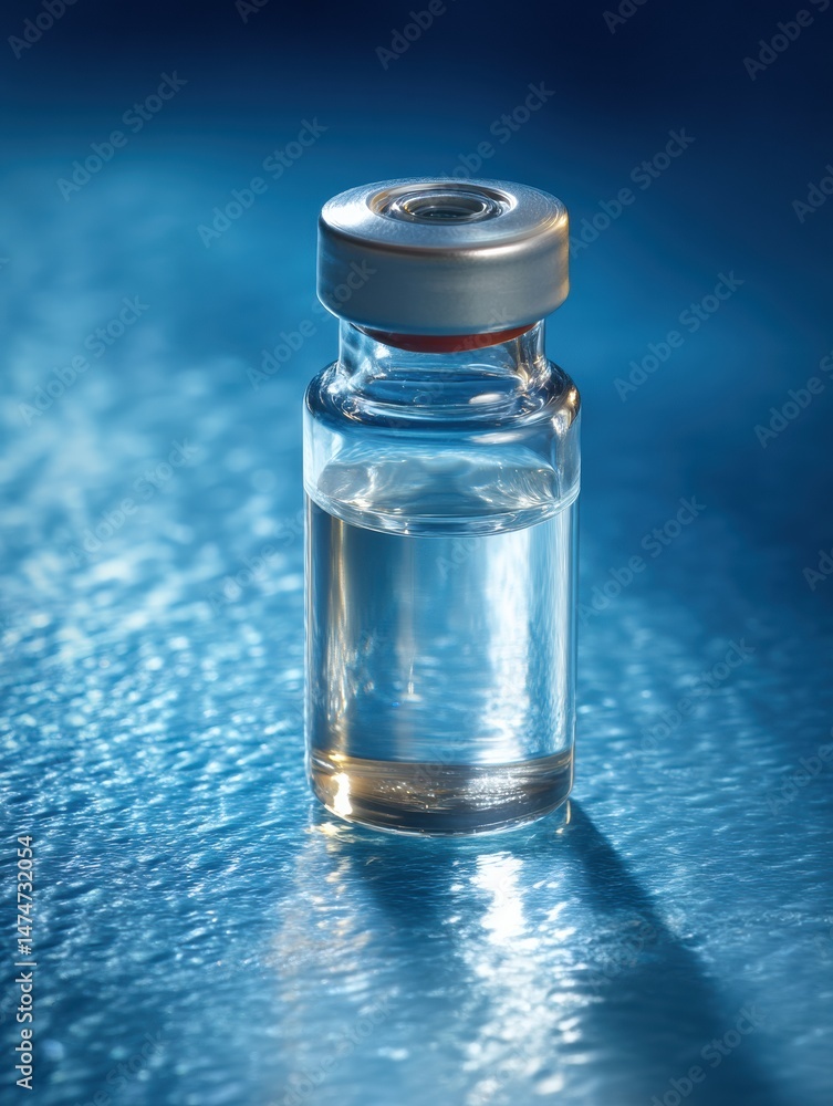 Poster vaccine vial resting on a clean sterile table surface ready for medical use in a healthcare setting
