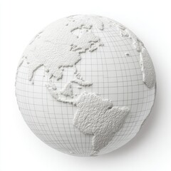 White textured Earth globe illustration with grid lines on white background