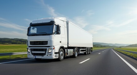 White Semi Truck Driving on Highway