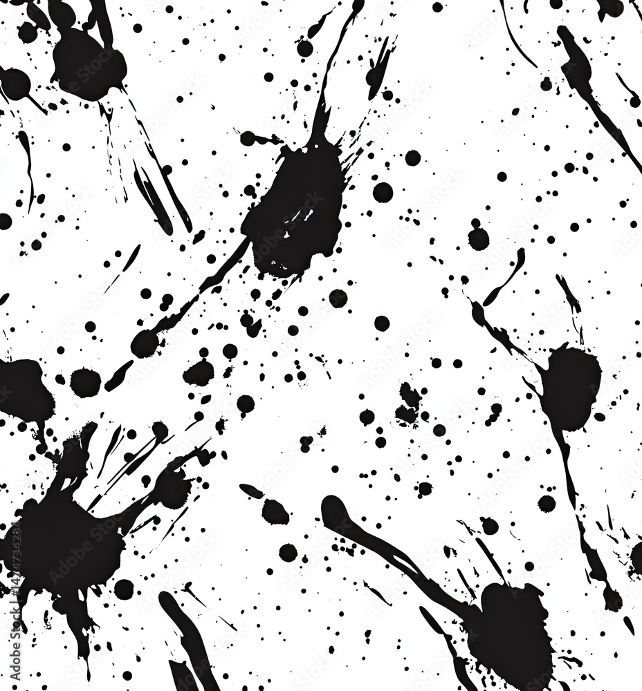 Poster abstract ink splatter pattern on white background. intricate splatters, blots, and streaks create a 