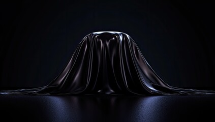 Dark, smooth, black fabric draped over a round object.  Dramatic presentation